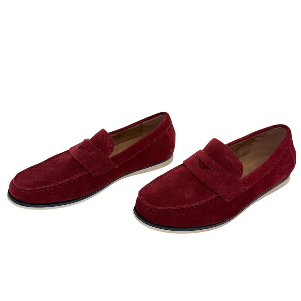 Alfani Sawyer Burgundy Suede Faux Leather Slip On Loafers Sz 10M Comfort Padded‎